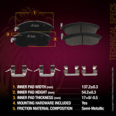 Metrix Premium Front Semi-Metallic Disc Brake Pad Set 93441MS OEM fit spare parts